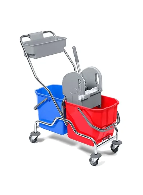 Çift Kovalı Krom Spesiyal Temizlik Seti Sepetli